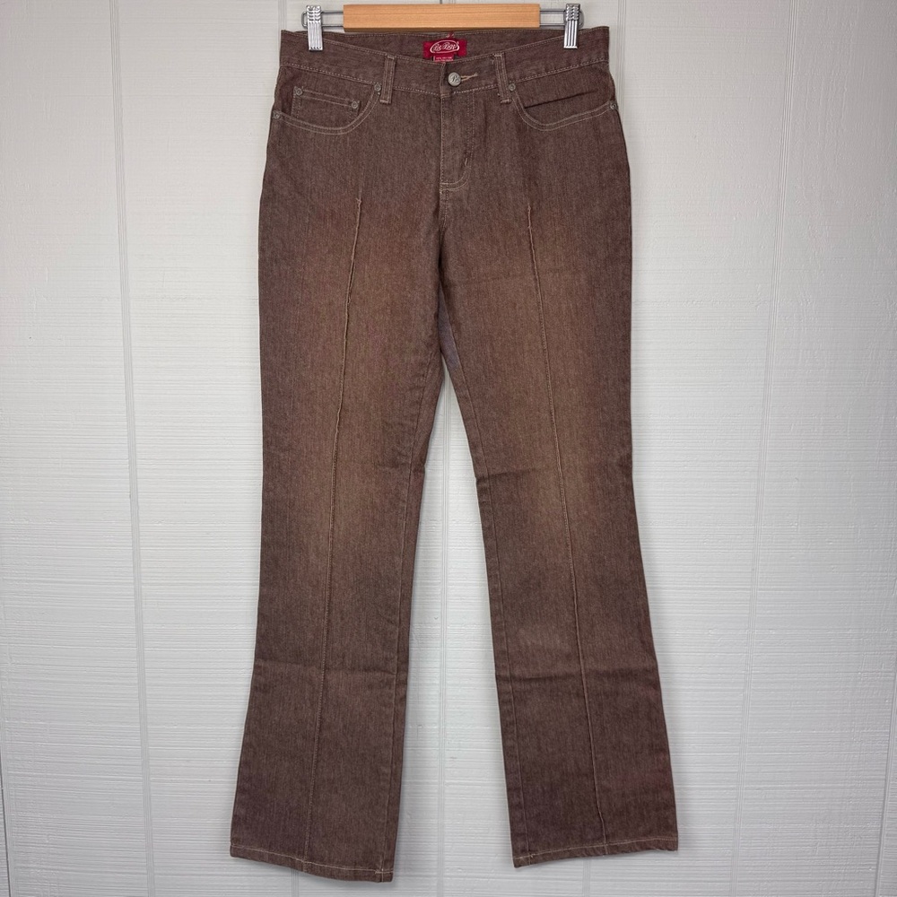 BeBop Y2K Brown Denim Bootcut Pants Jeans Front Contour Stitch Seam Size 7